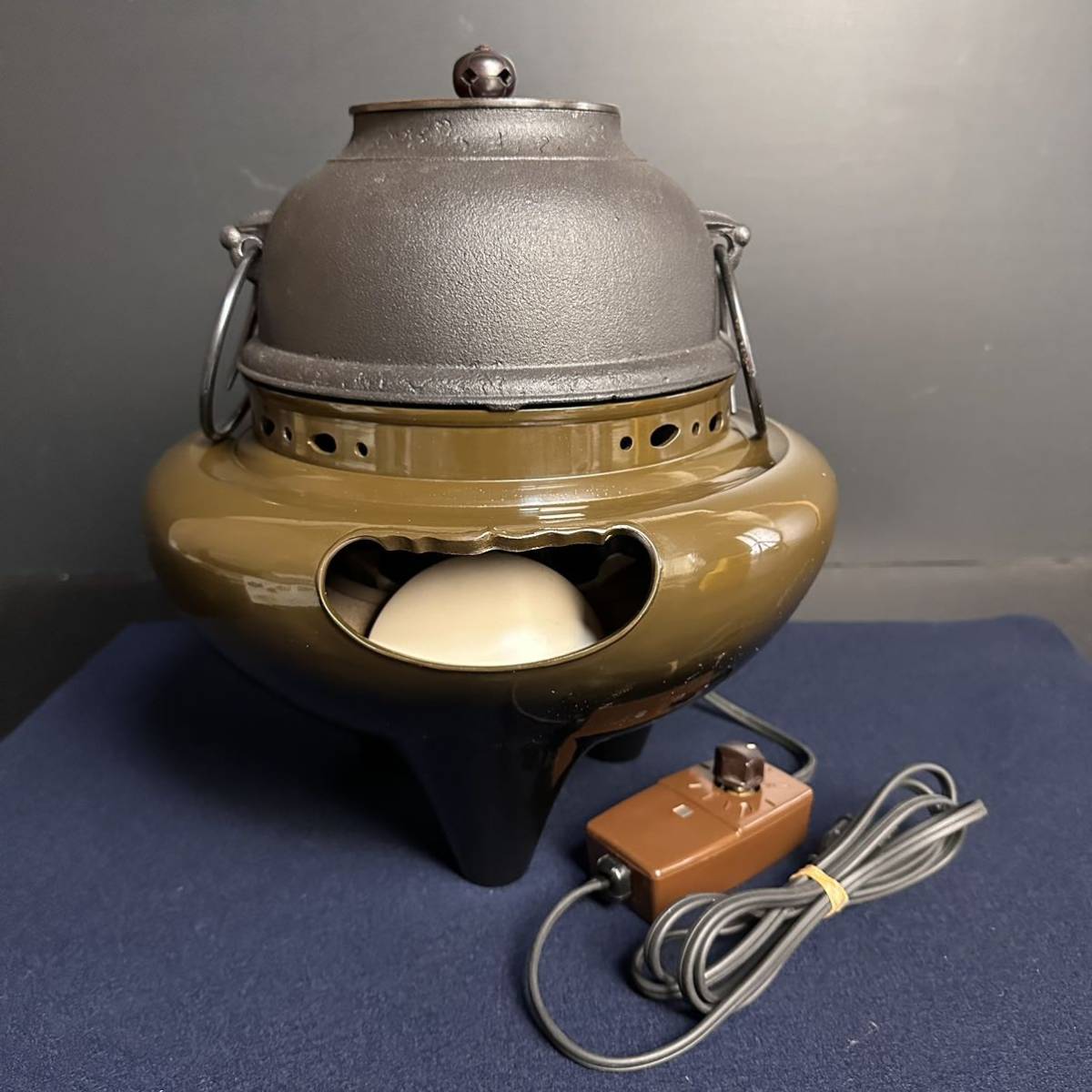 茶道具 野々田式 風炉型電熱器 合金面取風炉 古銅色 道安型 100v
