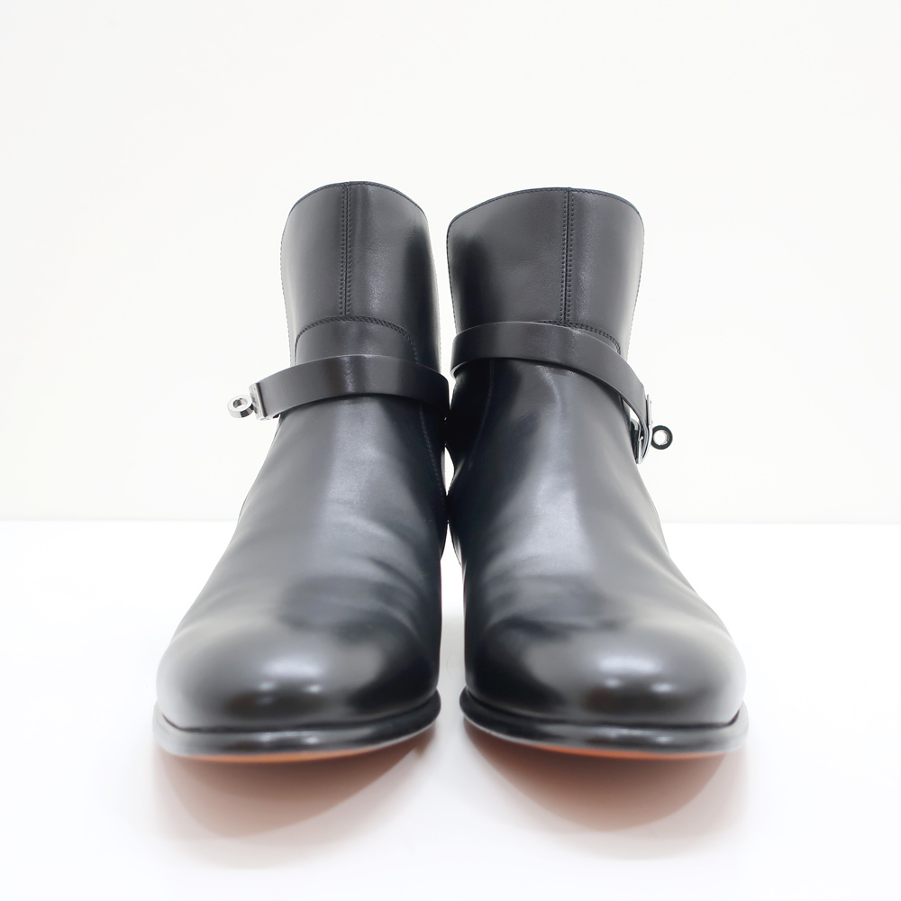 HERMES(エルメス) ショートブーツ 42 1/2 メンズ美品 - 黒 レザー 天白 