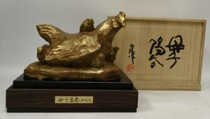 彫刻家 北村西望 作『母子陽春』干支 【酉・とり】ブロンズ像 銅像