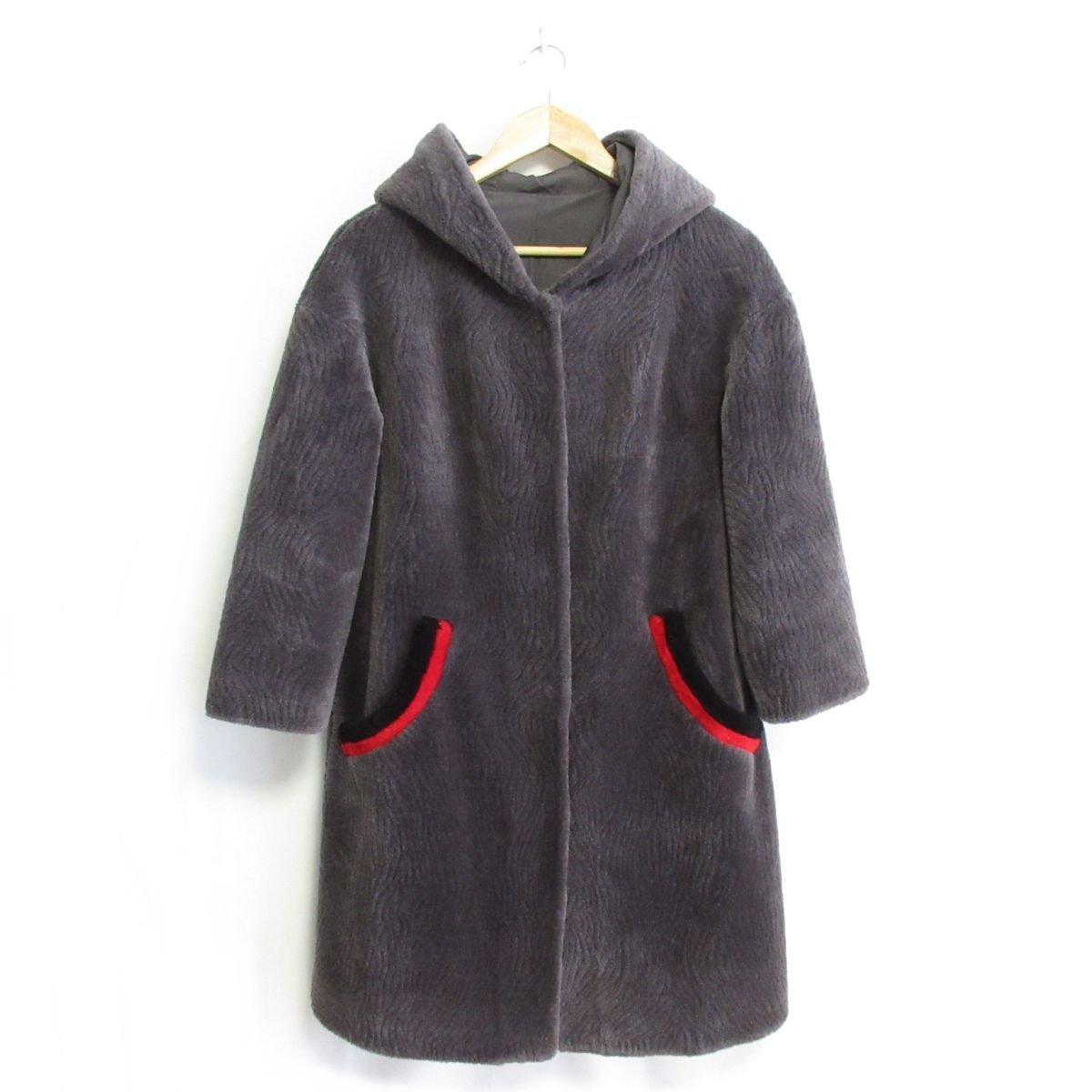 美品 VESGIOIA ベスジョーヤ ムートン ラムファー フーデットコート チャコールグレー