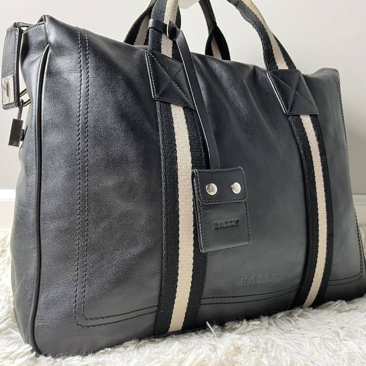 1円【美品】BALLY バリー ビジネスバッグ ブリーフケース トレインスポッティング レザー ネイビー 紺 ロゴ型押し A4 通勤 南京錠 鍵