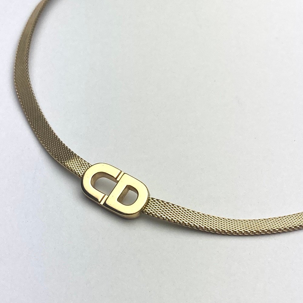 rm) Christian Dior クリスチャン ディオール CDロゴ ネックレス チョーカー 金色 ゴールド色 アクセサリー ヴィンテージ ※中古 金具難有