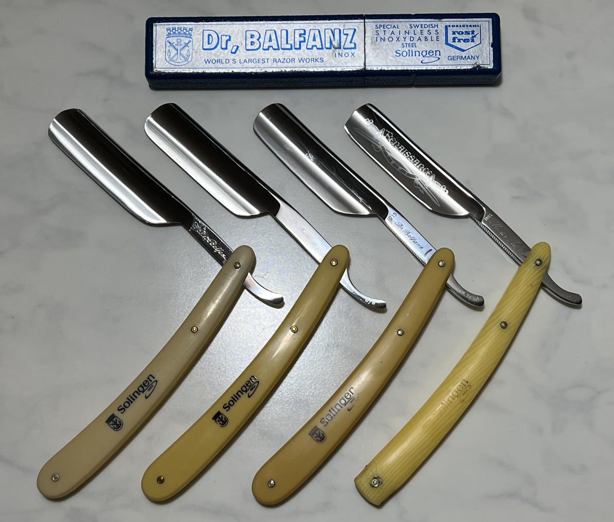 Solingen INOX Dr,BALFANZ 西洋 剃刀 カミソリ レザー 4個まとめて 箱1