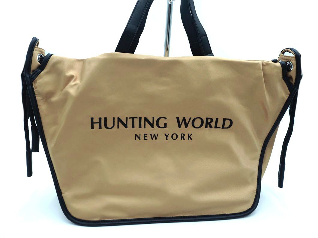 美品 HUNTING WORLD ハンティングワールド ロゴ刺繍 トート バッグ 