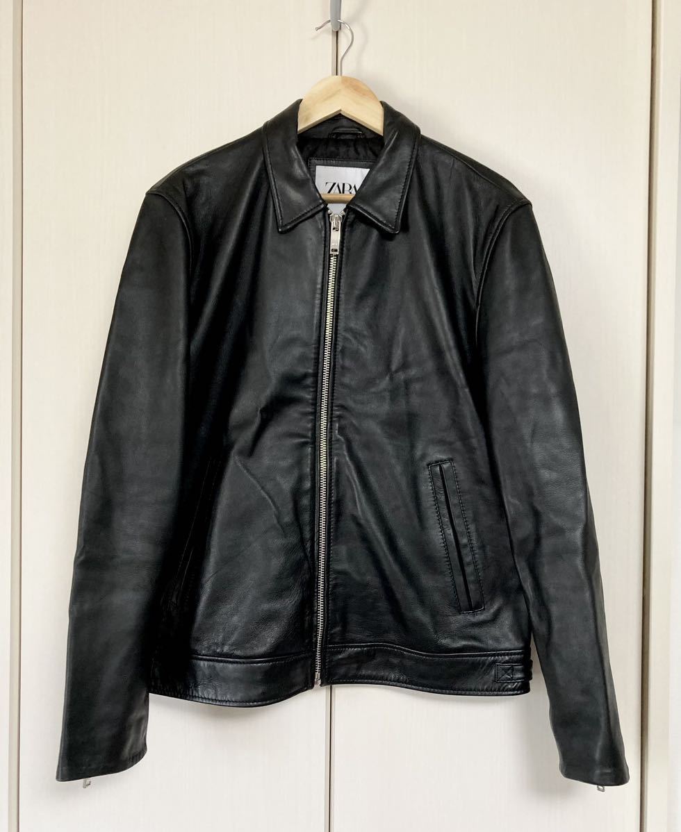 美品☆羊革 [ZARA MAN] シングルライダース リアルレザージャケット L 42 羊革 ブラック メンズ ザラ