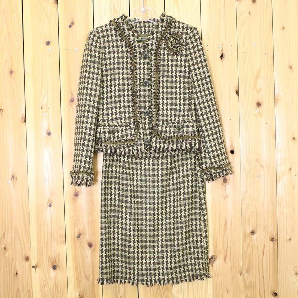 [PT11826] モスキーノ スカートスーツ セットアップ ノーカラー グリーン系 42/40 MOSCHINO