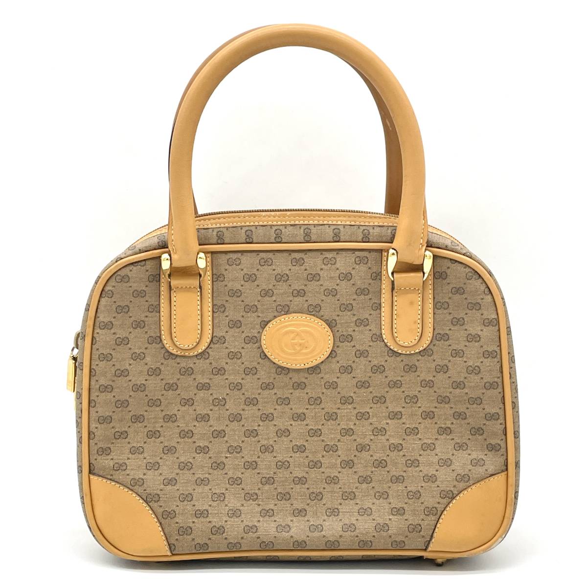 1円 GUCCI オールドグッチ GG柄 インターロッキングG ミニボストン ハンドバッグ ブラウン ベージュ PVC レザー ゴールド金具