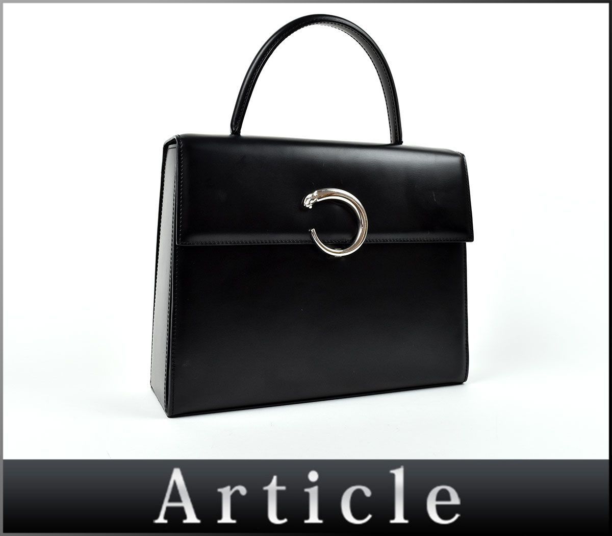 157826□ Cartier カルティエ パンテール ハンドバッグ 鞄 バッグ 豹 レザー 革 ブラック 黒 レディース ヴィンテージ レトロ/ B