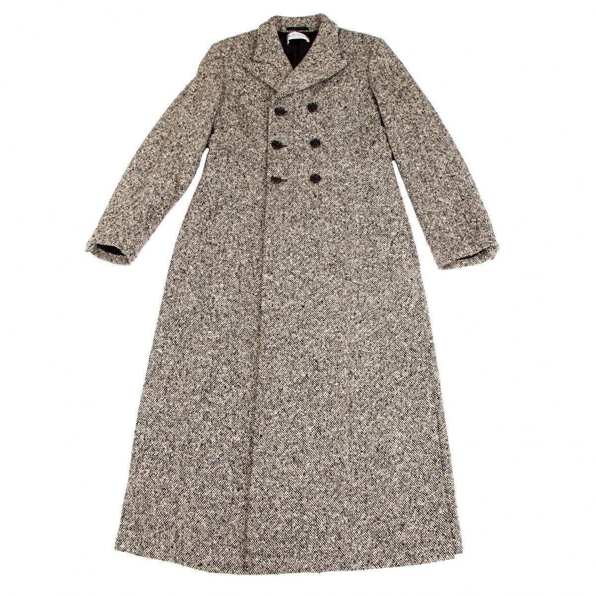 ローブドシャンブル コムデギャルソン サイドスリットツイードロングコート アイボリー黒M位