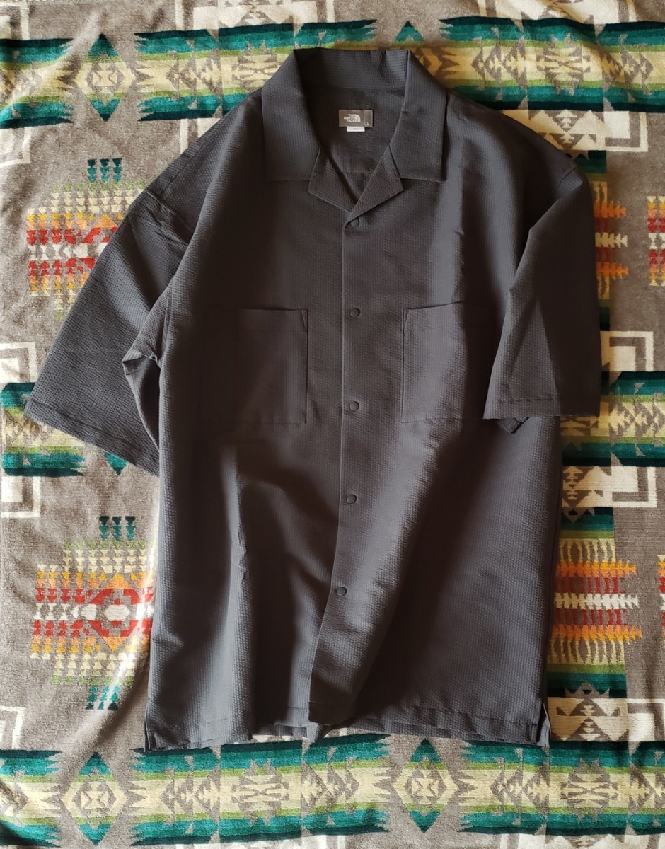 [美品]THE NORTH FACE シアーサッカーベントメッシュシャツ　開襟シャツ　size:メンズL　カラー:アスファルトグレー