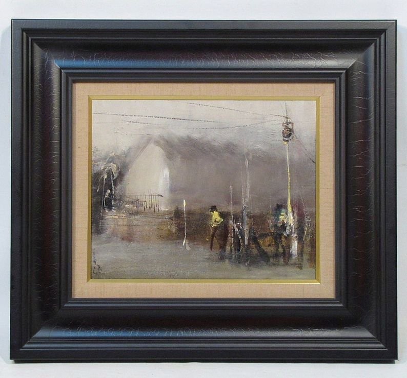 平野遼　「街路」　額装３号　何気ない街路の情景に、生活者の気韻が、そこはかとなく匂う、平野にしか描けぬ、親和感の漂う風景画です