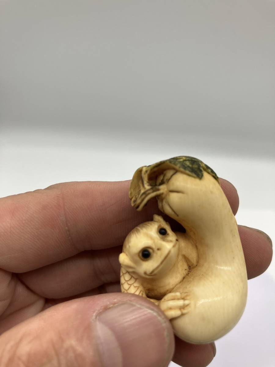 ◇◇230921-3 【河童】 時代品 象骨 精密技巧 根付 提物細密細工 古