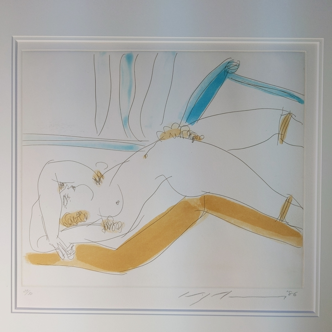 池田満寿夫手彩色銅版画 室内の風 限50 サイン入 1986 額装 真作