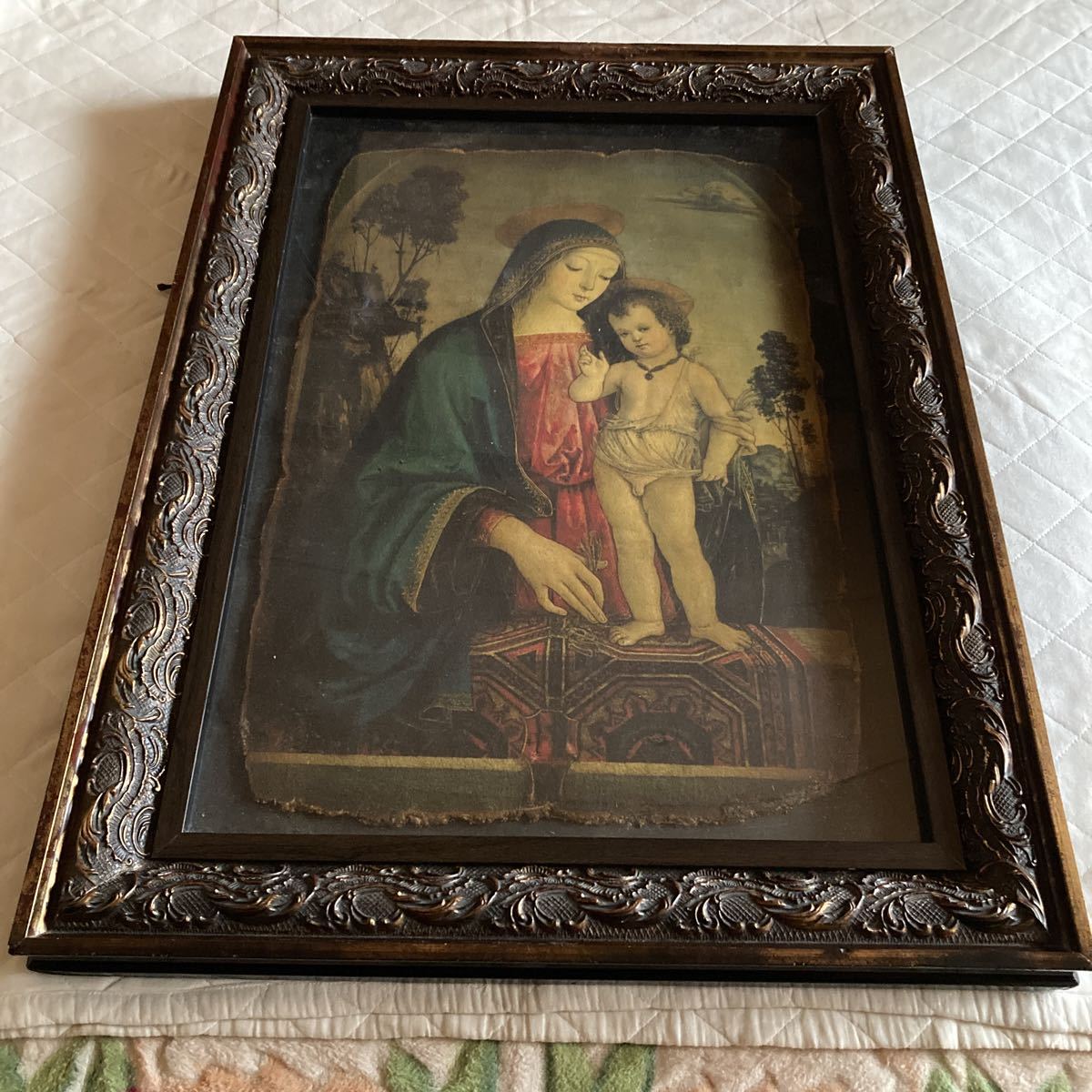 大型本物保証聖母子像 イコン画 ロシア正教 キリスト 宗教