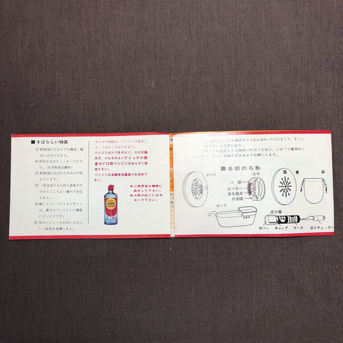 昭和レトロ】新品未使用箱付きしおり付き！ ナショナル 黄金カイロ BG 