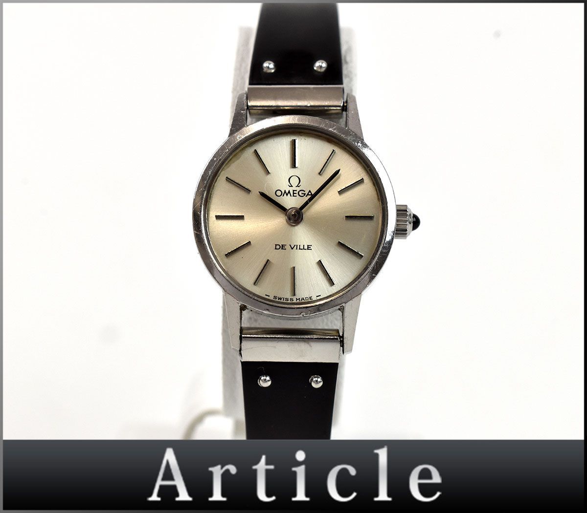 158822♪動作確認済 OMEGA オメガ デビル デヴィル 腕時計 手巻き 2針 ラウンド SS プラスチック シルバー ブラック レディース/ D