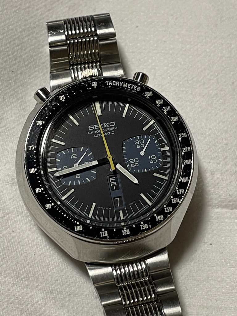 稼働 SEIKO セイコー ツノクロノグラフ 6138-0040 SS 黒馬 