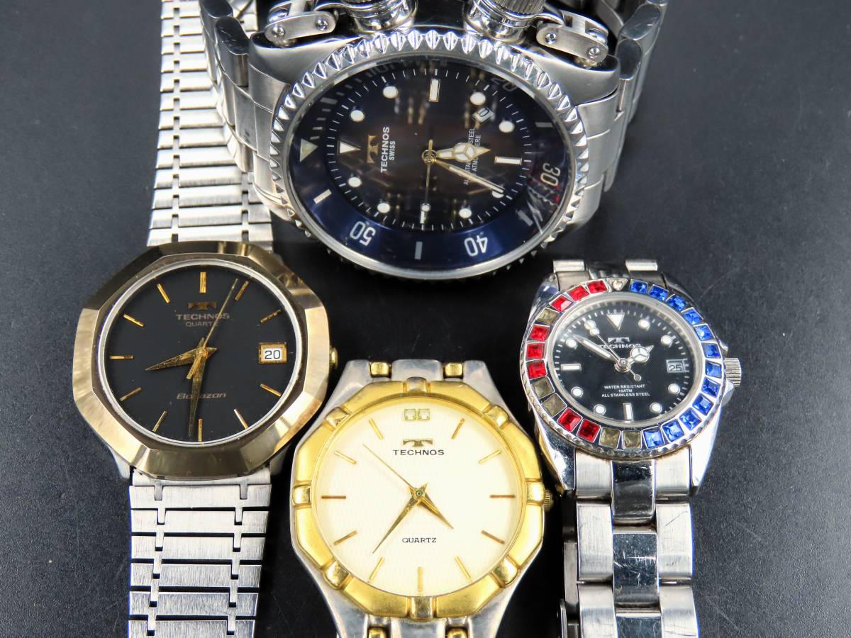 1円～! 山 ジャンク 稼働品含む TECHNOS テクノス まとめ売り 4点セット GP SS デイト クォーツ メンズ レディース 腕時計 TTKLG2209