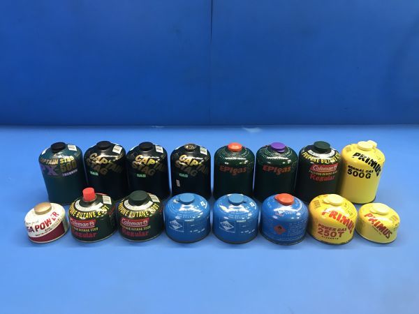 大量 キャンプ用品 LPガス 16本セット コンロ 5103A470T 他 Coleman Snow peak PRIMUS SPIGAS CAMPINGGAZ CAPTAINSTAG など 100