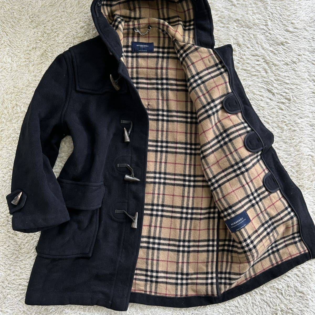希少XLサイズ!! バーバリーロンドン『英国調の気品』BURBERRY LONDON ダッフルコート トグルボタン ノバチェック ウール ブラック 黒