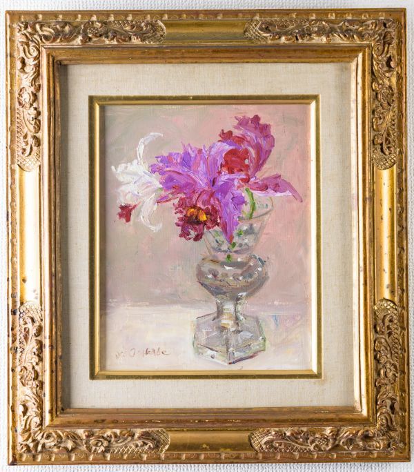 ■ 刑部人|カトレア|油彩 F3号|サイン有|師:川端龍子 検:梅原龍三郎，中川一政，朝井閑右衛門|真作保証|m111|Jin Osakabe