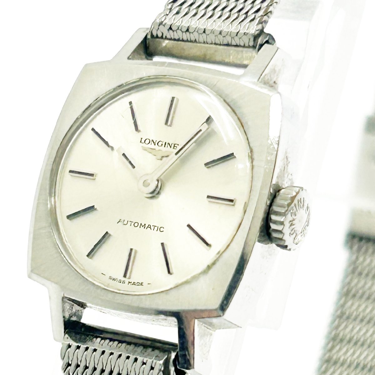1円スタート】LONGINES ロンジン スクエア SS シルバー文字盤 自動巻き 