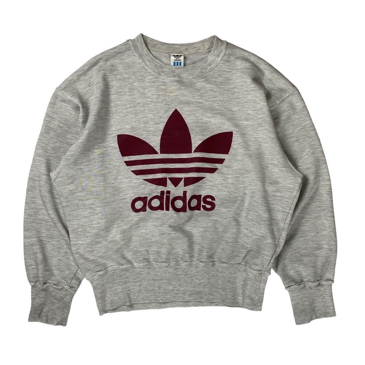 80s adidas アディダス スウェット トレーナー グレー×エンジ O 
