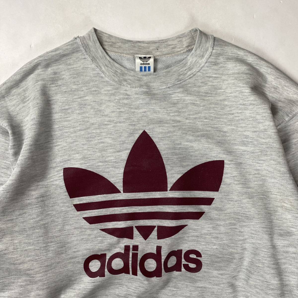 80s adidas アディダス スウェット トレーナー グレー×エンジ O 