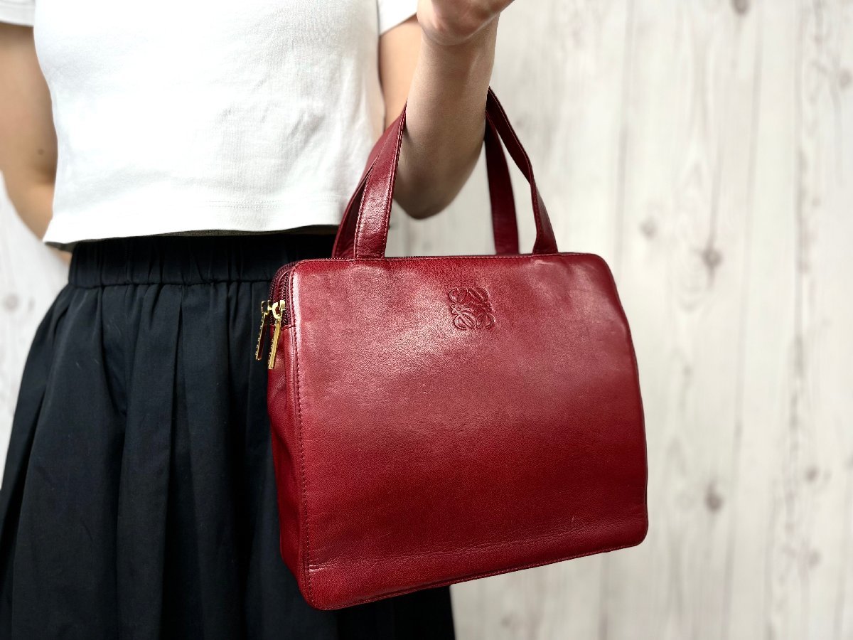 極美品 LOEWE ロエベ アナグラム ハンドバッグ バッグ ナッパレザー 赤 