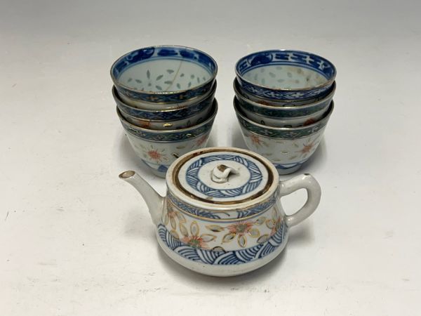 赤字超特価，100%新品 Cs1854 N県の中国美術コレクター様より委託 中国 清朝時代 色絵染付 蛍手 煎茶碗六客 急須 鎹直し 唐物古陶磁古玩古作煎茶道具(清)｜売買されたオークション情報、yahooの商品情報をアーカイ 清