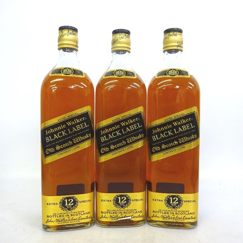 71 71 ウイスキージョニーウォーカー ブラックラベル 12年 黒金キャップ 3本セット 1000ml