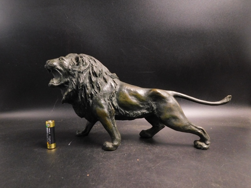 明治金工 厚義 作 古銅 獅子 ライオン 置物 在銘 明治金工師 秀山作 鋳銅 獅子 ライオン 銅製 3374g 置物 床飾り
