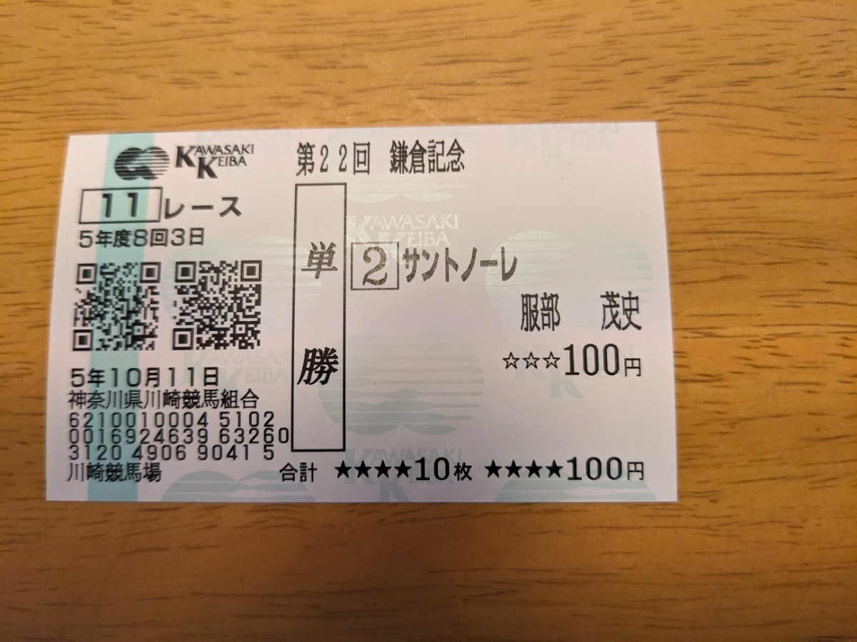 2023 川崎競馬場 鎌倉記念 サントノーレ 現地 単勝馬券 | 第24回鎌倉 