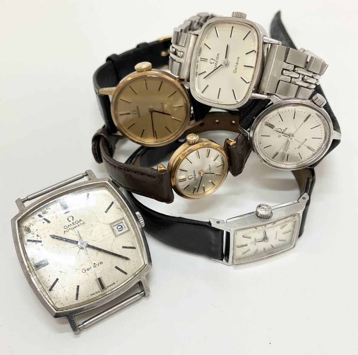 ジャンク 【1円スタート】OMEGA オメガ　6個セット　DE VILLE　Geneve　手巻き　クォーツ　不動品　稼働品　ブランド腕時計