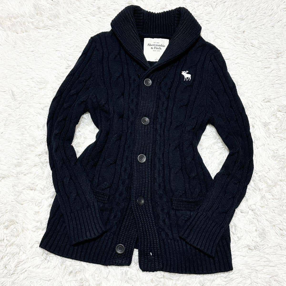 Abercrombie & Fitch【アルパカ混、手触り◎】ショールカラー ケーブル 