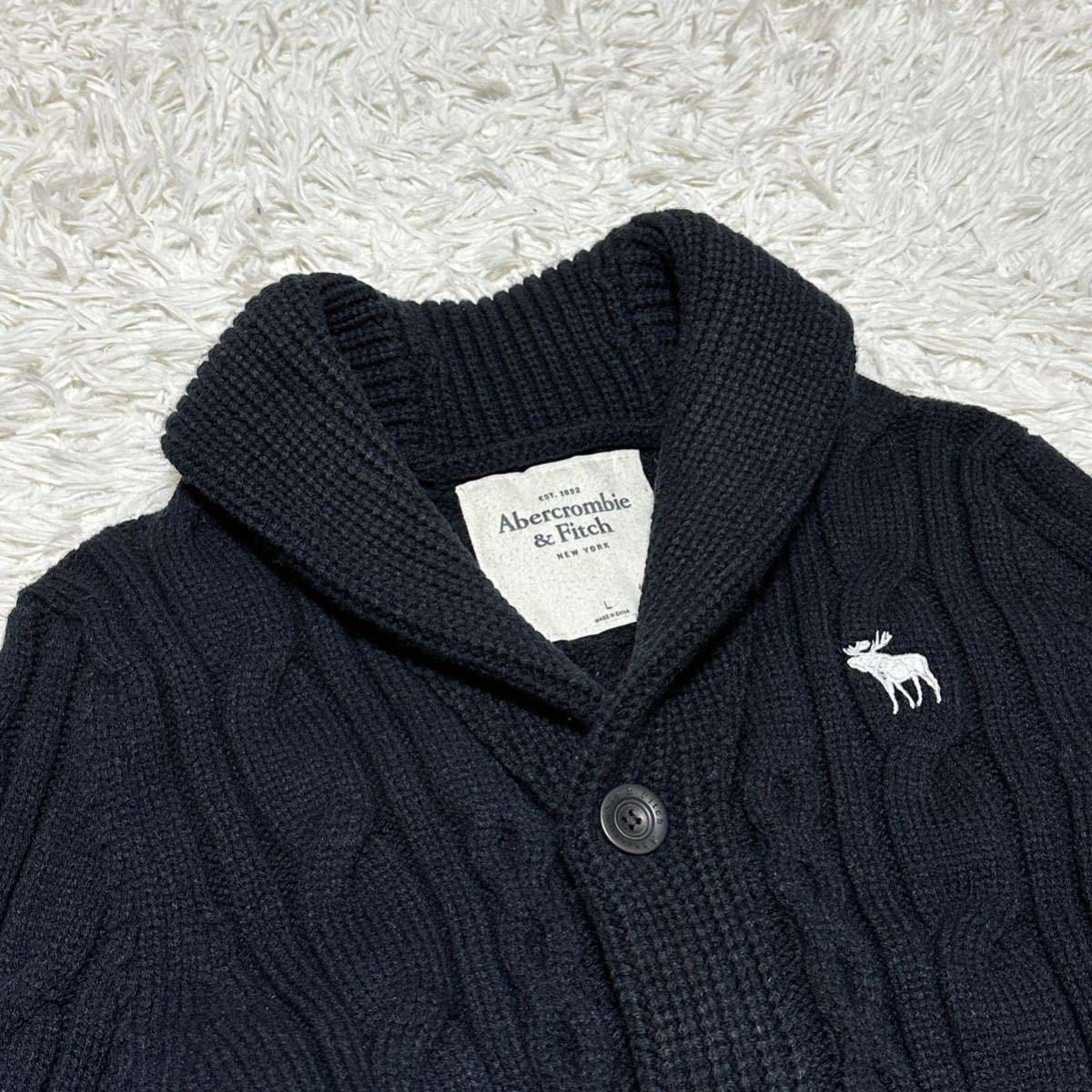 Abercrombie & Fitch【アルパカ混、手触り◎】ショールカラー ケーブル 