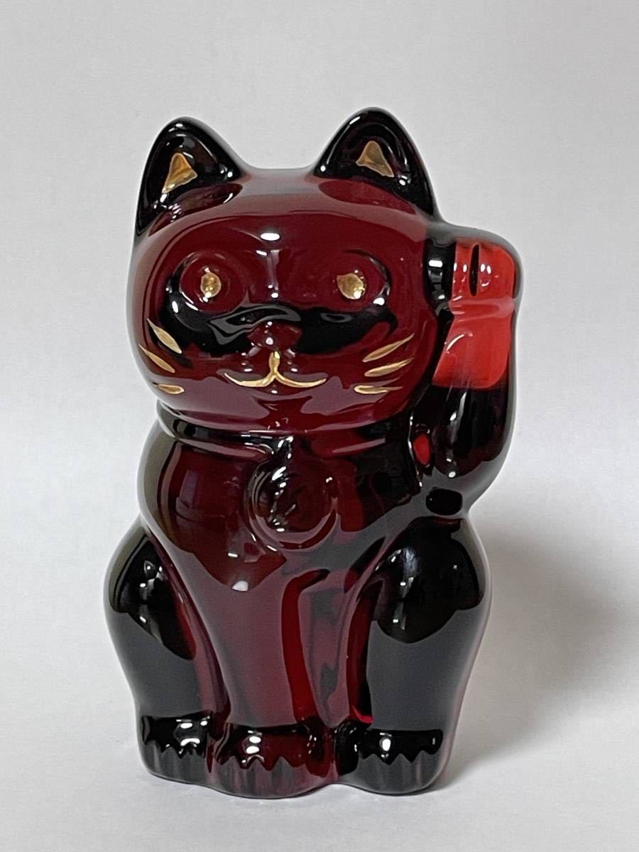 ◎美品 Baccarat バカラ クリスタル ラッキーキャット 赤色 招き猫
