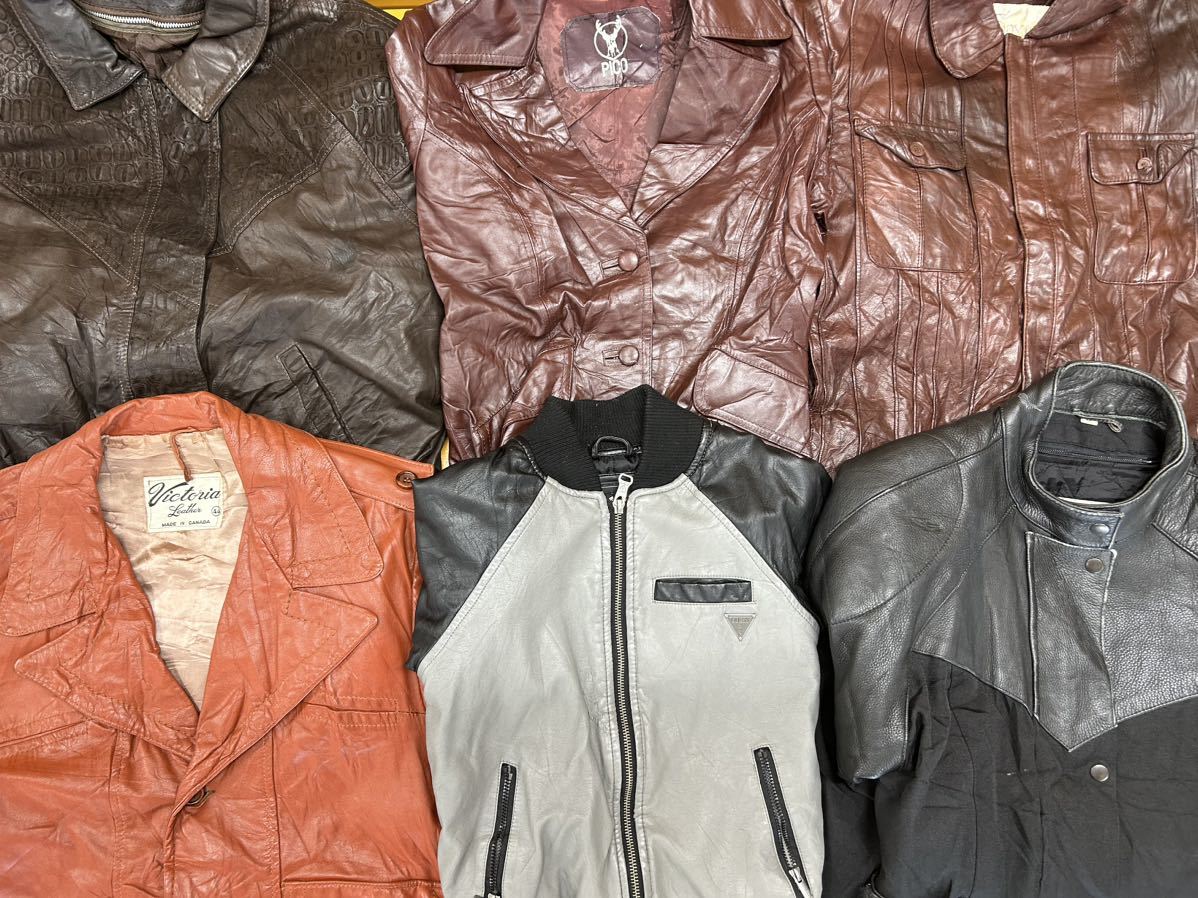 USA古着卸 シングル レザー ジャケット MIX 6枚セット まとめ売り 1円スタート 大量 卸売り アメリカ古着 本革 フェイクレザー 革ジャン