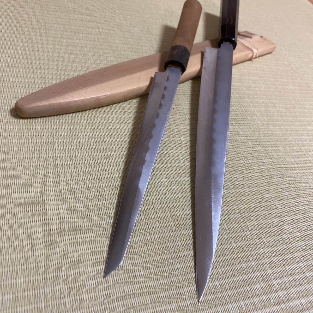 本焼 本焼き 刃紋 裏表 波紋 和包丁 柳刃 黒檀 切付け型 柳刃 白鋼 2本