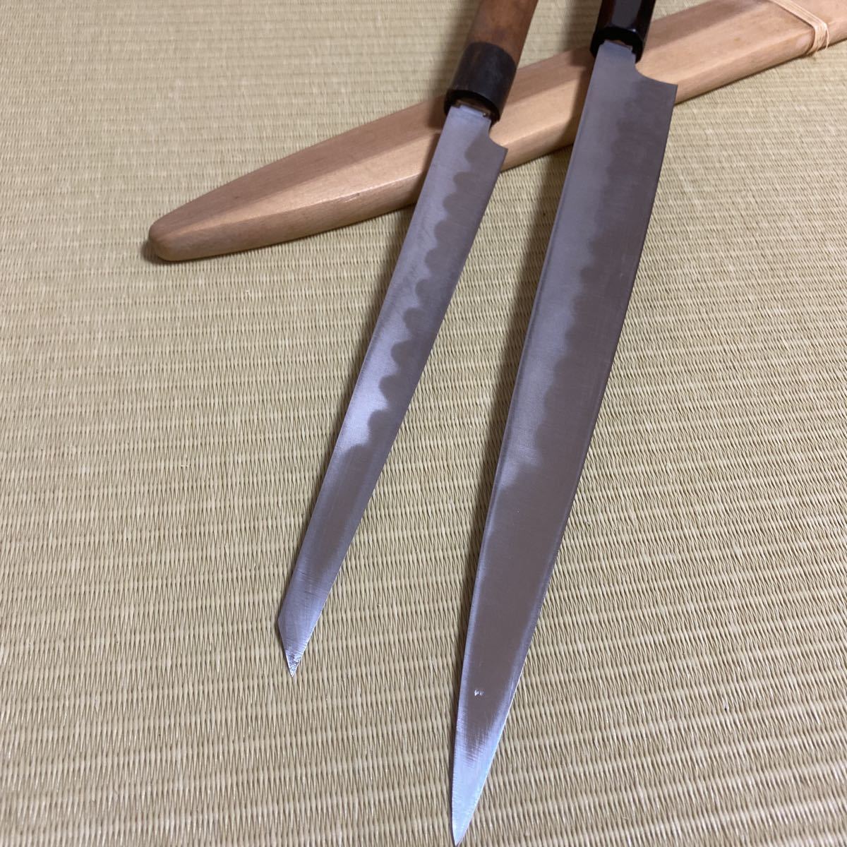 本焼 本焼き 刃紋 裏表 波紋 和包丁 柳刃 黒檀 切付け型 柳刃 白鋼 2本