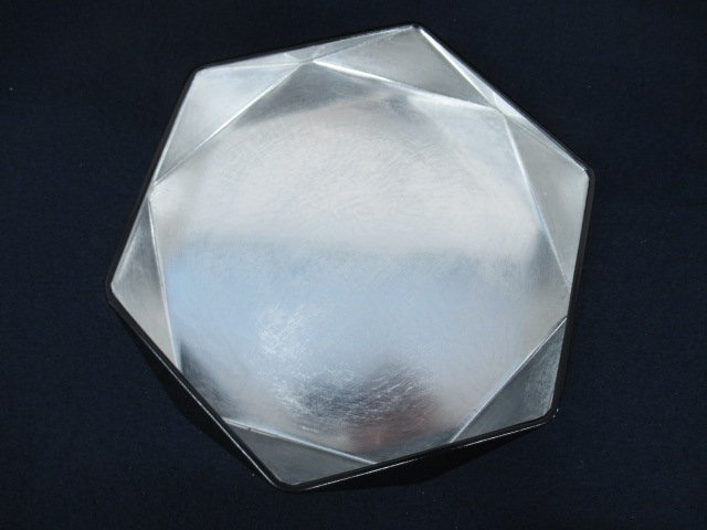 K7178 漆器「川瀬表完 黒塗 内銀箔 六角盆」紙箱付 芸術 美術 茶道具