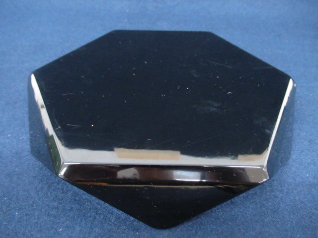 K7178 漆器「川瀬表完 黒塗 内銀箔 六角盆」紙箱付 芸術 美術 茶道具