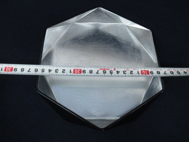 K7178 漆器「川瀬表完 黒塗 内銀箔 六角盆」紙箱付 芸術 美術 茶道具