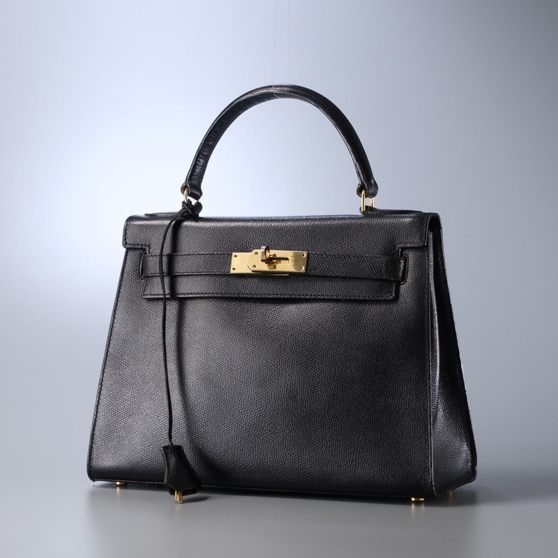 GO6013△イタリア製*KIKUYA*クロシェット*レザー*トップハンドル*フラップ ハンドバッグ*手提げ 鞄*フォーマル*ブラック×ゴールド金具