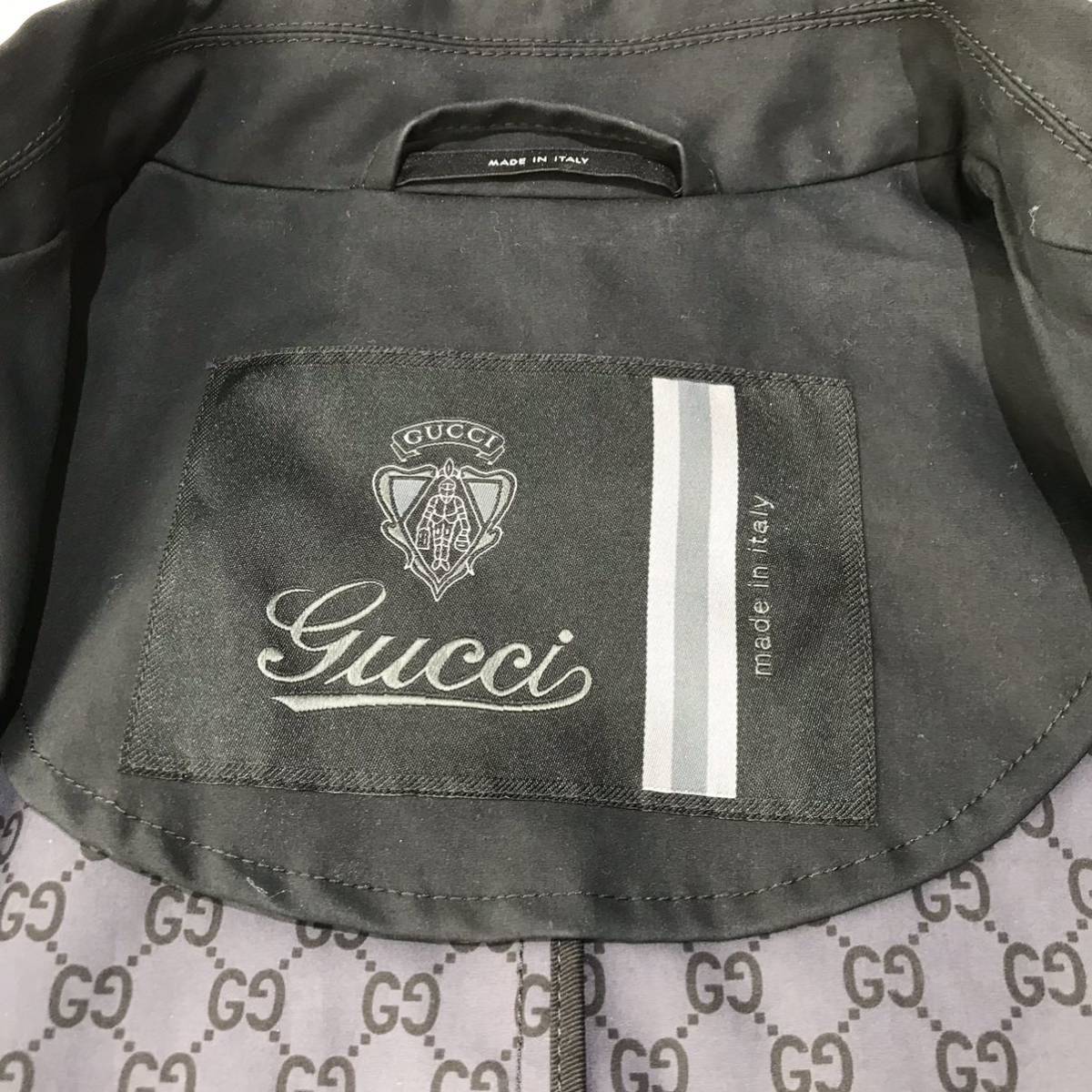 【美品】グッチ ステンカラーコート 裏地GG総柄 ネイビー 44 高品質，大得価 【極美品☆XL】GUCCI グッチ 比翼 ステンカラーコート