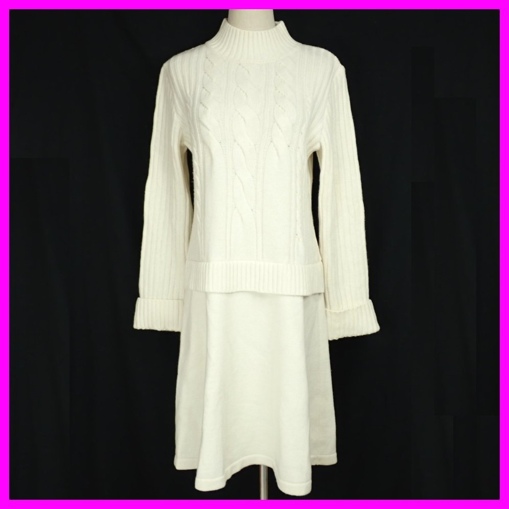 ★Rene/ルネ ハイネック ニットワンピース 36/M相当/膝下丈/オフホワイト/カシミヤ混ウール/ケーブル編み/ドッキング&1196000237