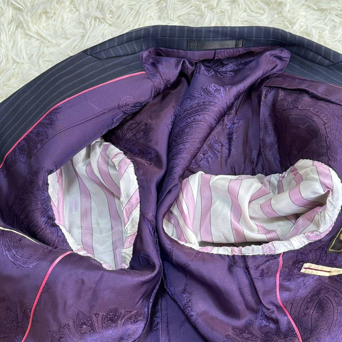 Paul Smith ポールスミス ロロピアーナ 総裏パープル XLサイズ 1円 Lサイズ 極美品 Paul Smith ポールスミス スーツ ロロピアーナ