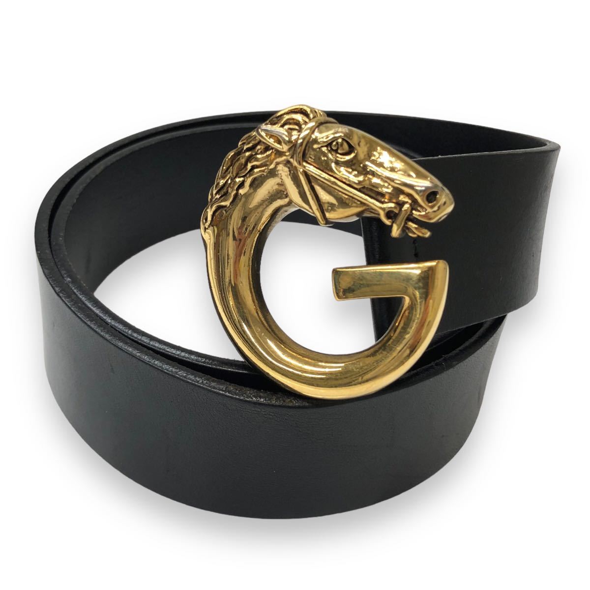 GUCCI グッチ ベルト 馬モチーフ G金具 ホースバックル レザー 黒