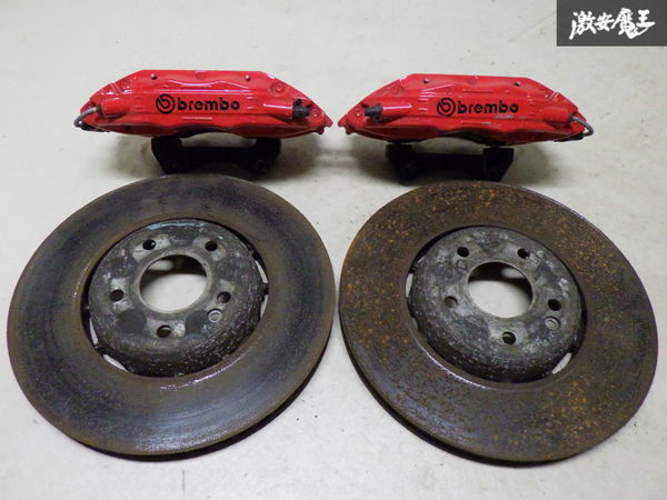 ベンツ W210 Eクラスにて使用 brembo ブレンボ F50？ 4POT ブレーキ キャリパー 赤 左右 + メーカー不明ローター 約333φ 約26㎜ 棚28-1
