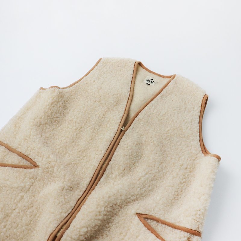 コールドブレーカー COLD BREAKER ウール ロングボアベスト M/ベージュ もこもこ Vネック ジップアップ【2400013594530】